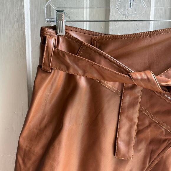 Divine Heritage Vegan Leather Mini Wrap Skirt Saddle Brown - Picture 3 of 7